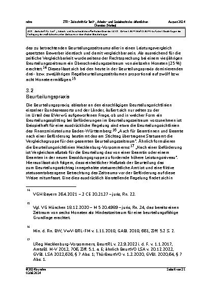 Vorschauseite 6: Rechtsfragen der Festlegung des maßstabsrelevanten Zeitraums in dienstlichen Beurteilungen.