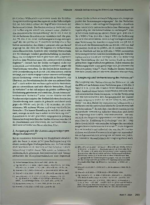 Vorschauseite 2: Aktuelle Rechtsprechung des BVerwG zum Wehrdisziplinarrecht. Ein Rechtsgebiet mit zunehmender Bedeutung und vielfältigen Aspekten.