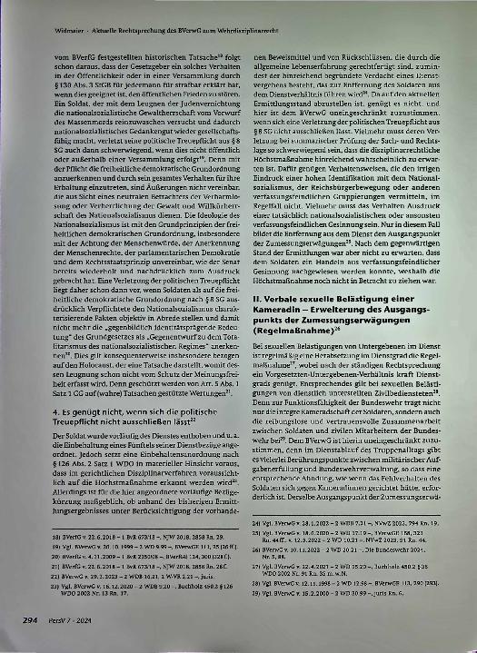 Vorschauseite 3: Aktuelle Rechtsprechung des BVerwG zum Wehrdisziplinarrecht. Ein Rechtsgebiet mit zunehmender Bedeutung und vielfältigen Aspekten.
