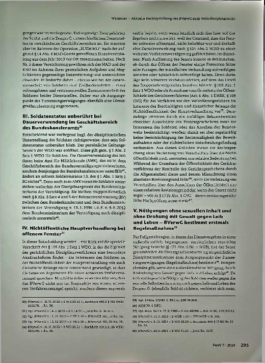 Vorschauseite 4: Aktuelle Rechtsprechung des BVerwG zum Wehrdisziplinarrecht. Ein Rechtsgebiet mit zunehmender Bedeutung und vielfältigen Aspekten.