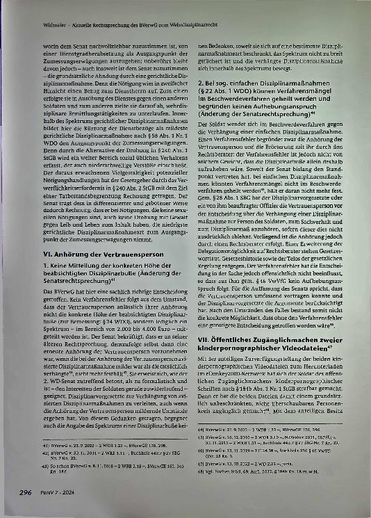 Vorschauseite 5: Aktuelle Rechtsprechung des BVerwG zum Wehrdisziplinarrecht. Ein Rechtsgebiet mit zunehmender Bedeutung und vielfältigen Aspekten.