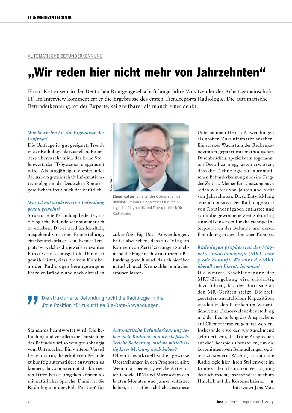 Vorschauseite 1: Automatische Befunderkennung: „Wir reden hier nicht mehr von Jahrzehnten“