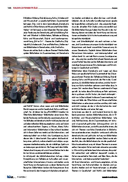 Vorschauseite 4: Bibliotheken fördern den Erhalt unserer Demokratie. Eine Podiumsdiskussion und ein Buch.