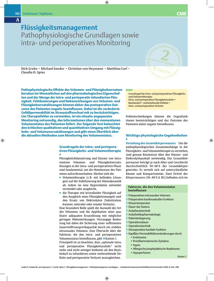 Vorschauseite 1: Flüssigkeitsmanagement - Pathophysiologische Grundlagen sowie intraund perioperatives Monitoring