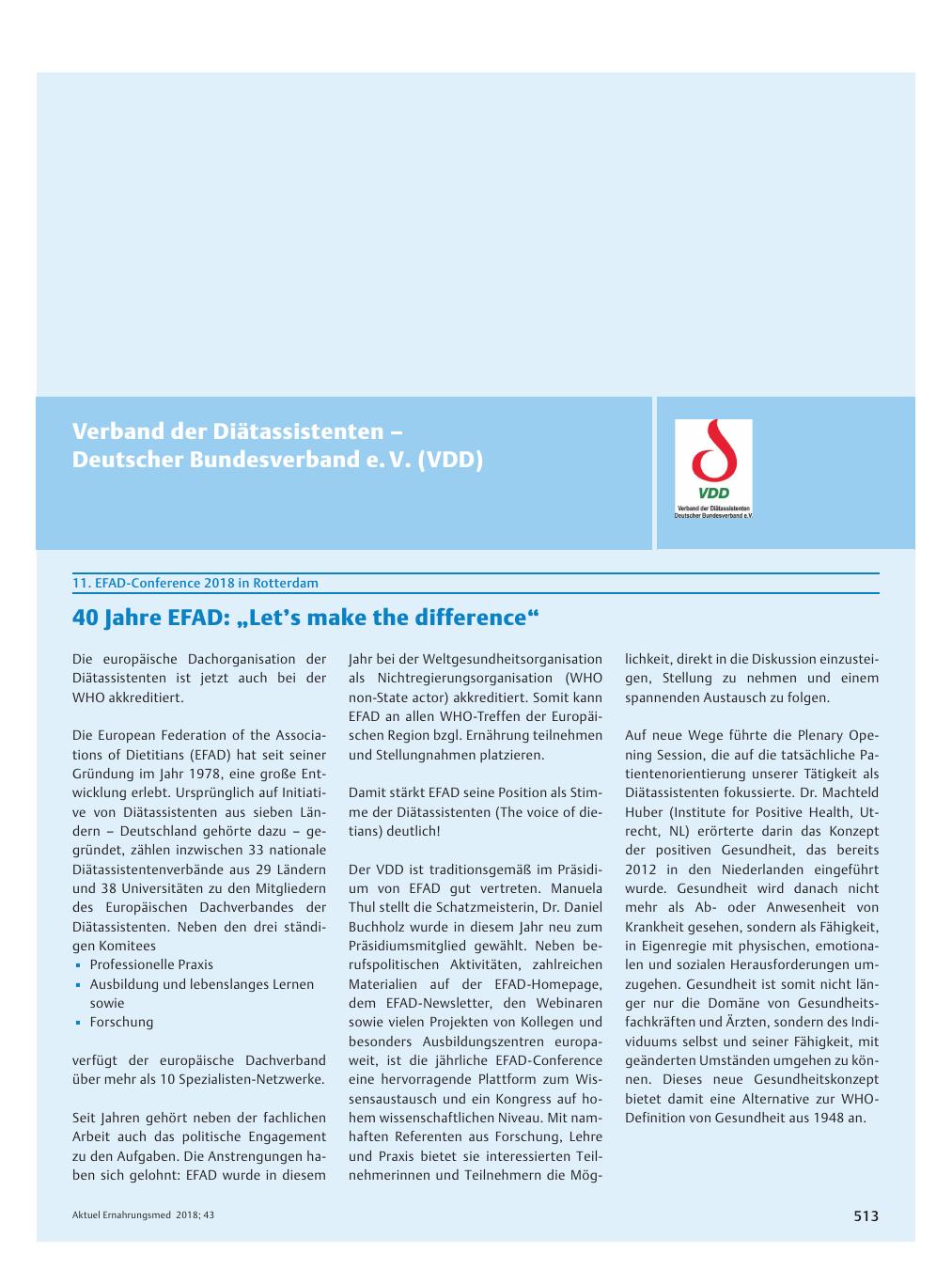 Vorschauseite 1: Verband der Diätassistenten – Deutscher Bundesverband e. V. (VDD)