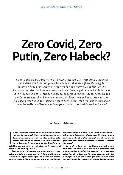 Vorschauseite 2: Zero Covid, Zero Putin, Zero Habeck?