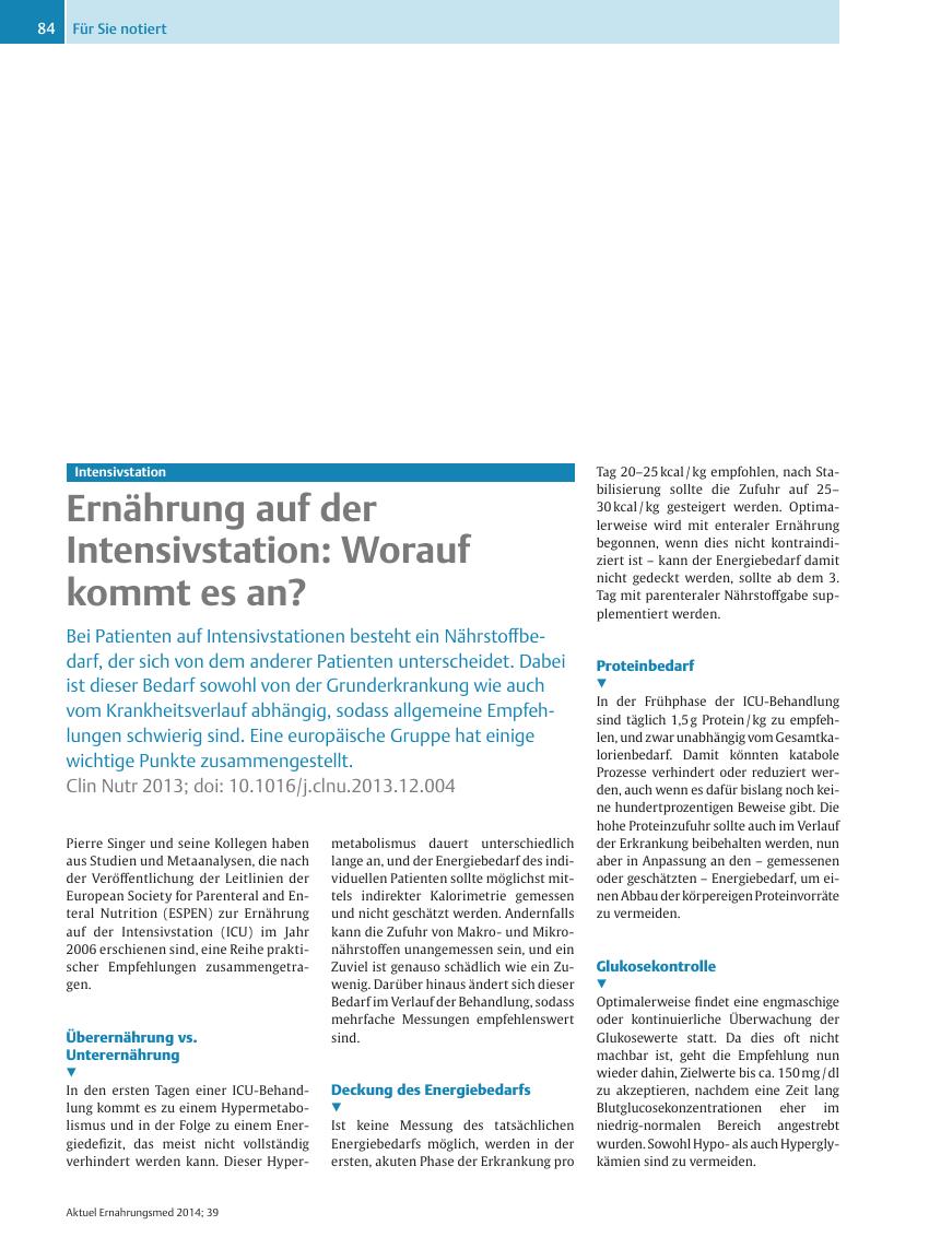 Vorschauseite 1: Intensivstation – Ernährung auf der Intensivstation: Worauf kommt es an?