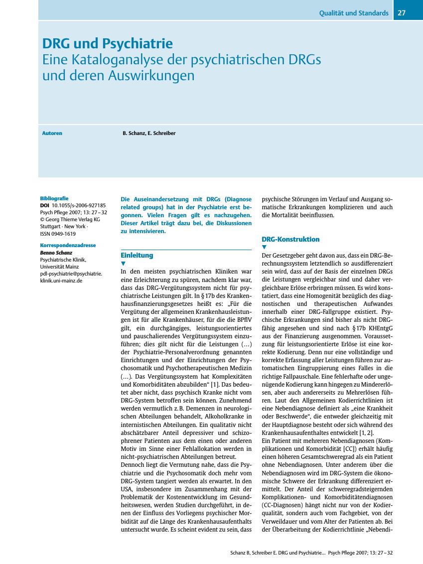 Vorschauseite 1: DRG und Psychiatrie