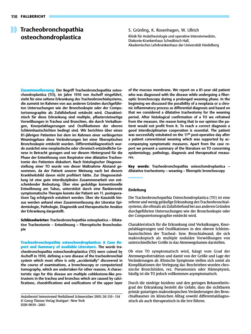 Vorschauseite 1: Tracheobronchopathia osteochondroplastica