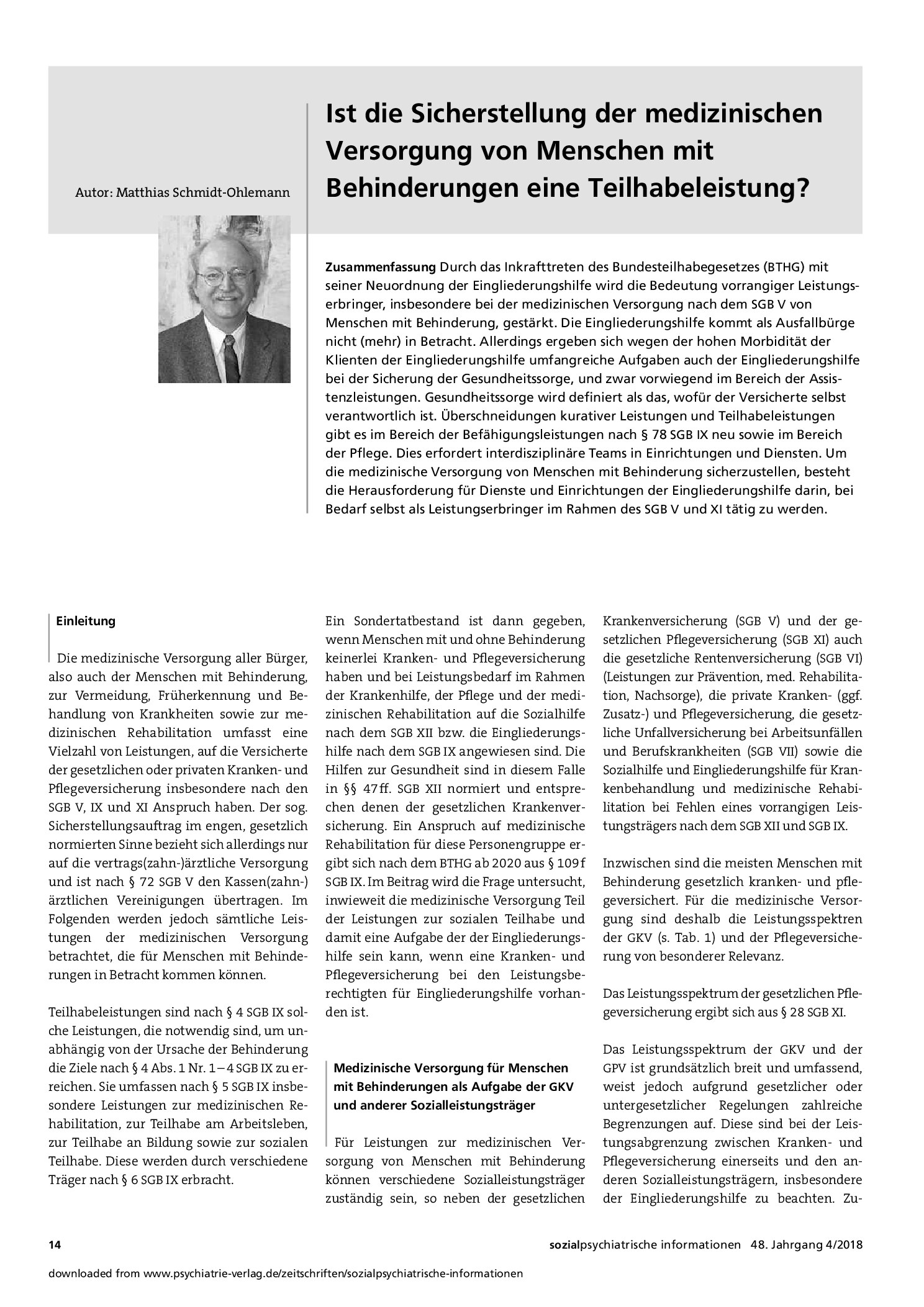 Vorschauseite 1: Ist die Sicherstellung der medizinischen Versorgung von Menschen mit Behinderungen eine Teilhabeleistung?