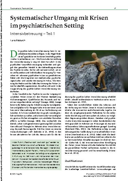 Vorschauseite 1: Systematischer Umgang mit Krisen im psychiatrischen Setting: Intensivbetreuung – Teil 1