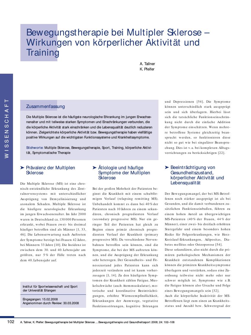 Vorschauseite 1: Bewegungstherapie bei Multipler Sklerose - Wirkungen von körperlicher Aktivität und Training