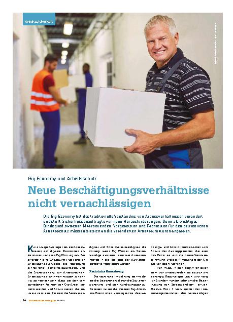 Vorschauseite 1: Gig Economy und Arbeitsschutz Neue Beschäftigungsverhältnisse nicht vernachlässigen
