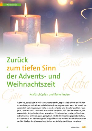 Vorschauseite 1: Zurück zum tiefen Sinn der Adventsund Weihnachtszeit Kraft schöpfen und Ruhe finden