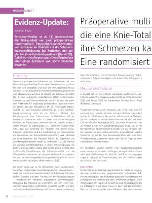 Vorschauseite 1: Präoperative multimodale Physiotherapie bei Patienten, die eine Knie-Totalndoprothese erhalten sollen und ihre Schmerzen katastrophisieren:
