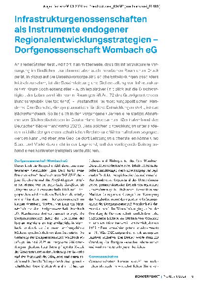 Vorschauseite 1: Infrastrukturgenossenschaften als Instrumente endogener Regionalentwicklungsstrategien – Dorfgenossenschaft Wombach eG