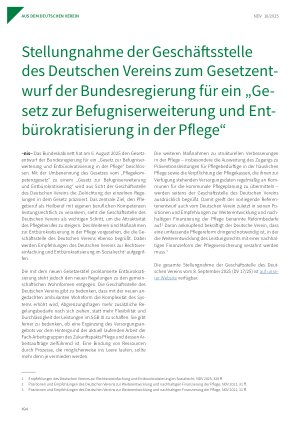Vorschauseite 1: Stellungnahme der Geschäftsstelle des Deutschen Vereins zum Gesetzentwurf der Bundesregierung für ein „Gesetz zur Befugniserweiterung und Entbürokratisierung in der Pflege“