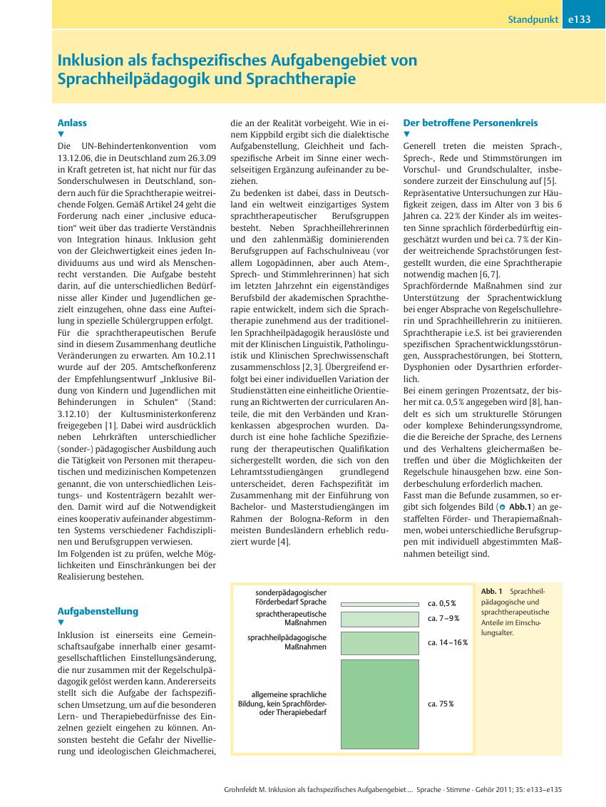 Vorschauseite 1: Inklusion als fachspezifisches Aufgabengebiet von Sprachheilpädagogik und Sprachtherapie