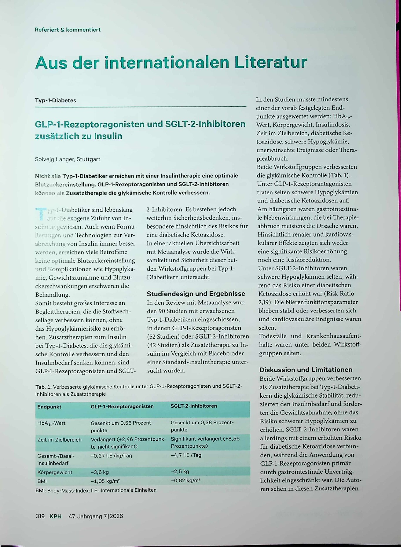 Vorschauseite 1: GLP-1-Rezeptoragonisten und SGLT-2-Inhibitoren zusätzlich zu Insulin