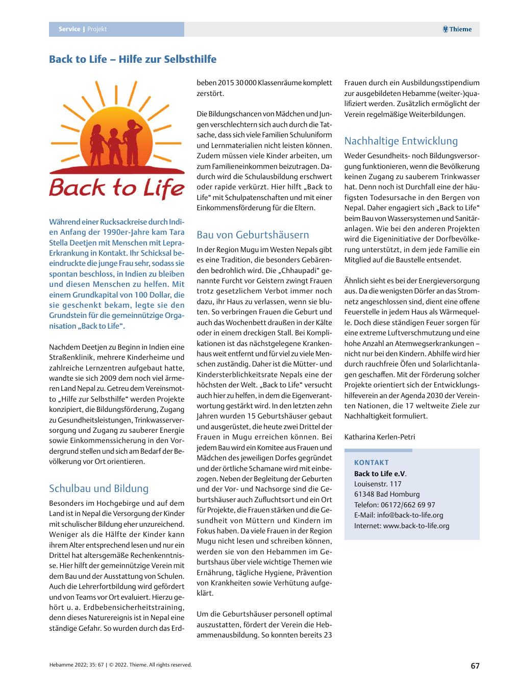 Vorschauseite 1: Back to Life – Hilfe zur Selbsthilfe