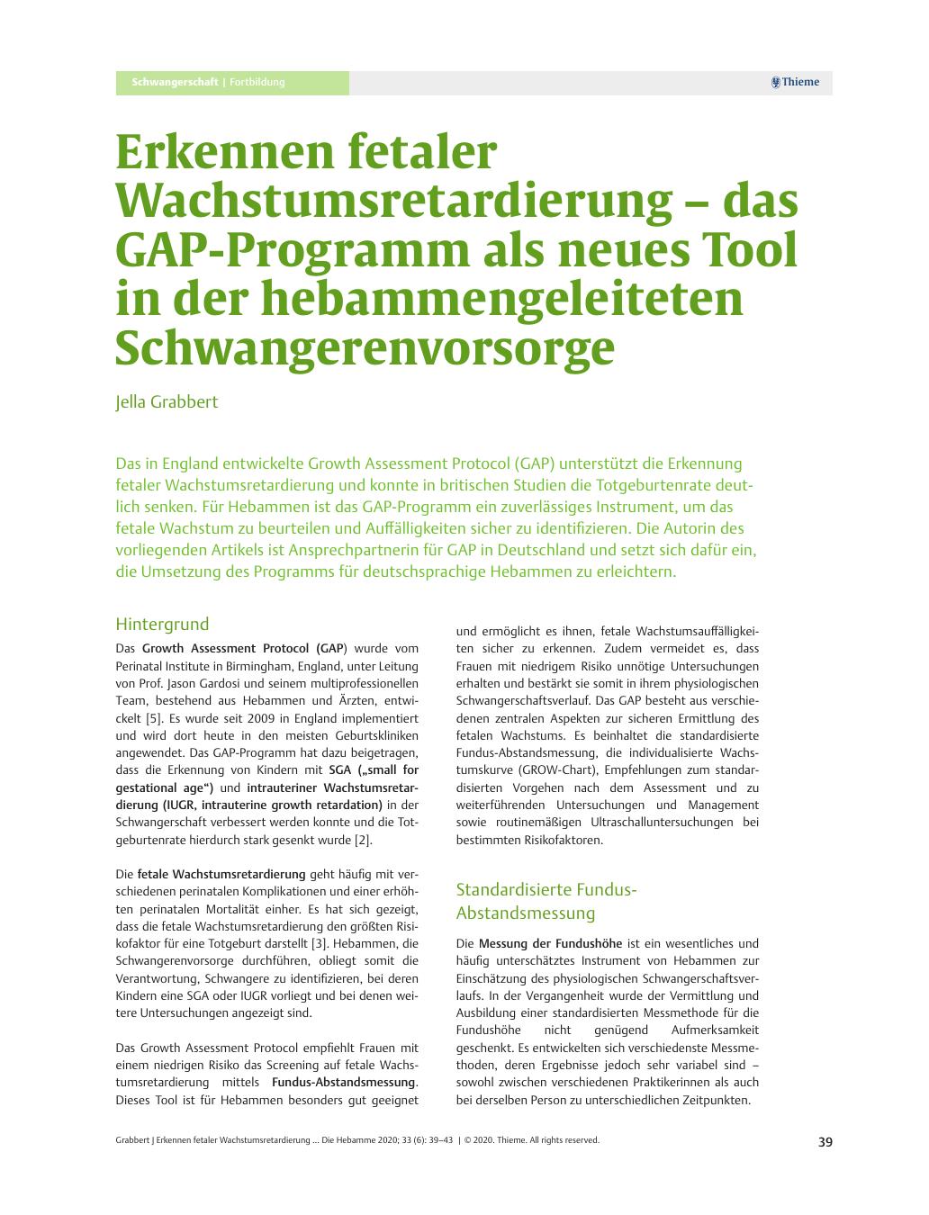 Vorschauseite 1: Erkennen fetaler Wachstumsretardierung – das GAP-Programm als neues Tool in der hebammengeleiteten Schwangerenvorsorge