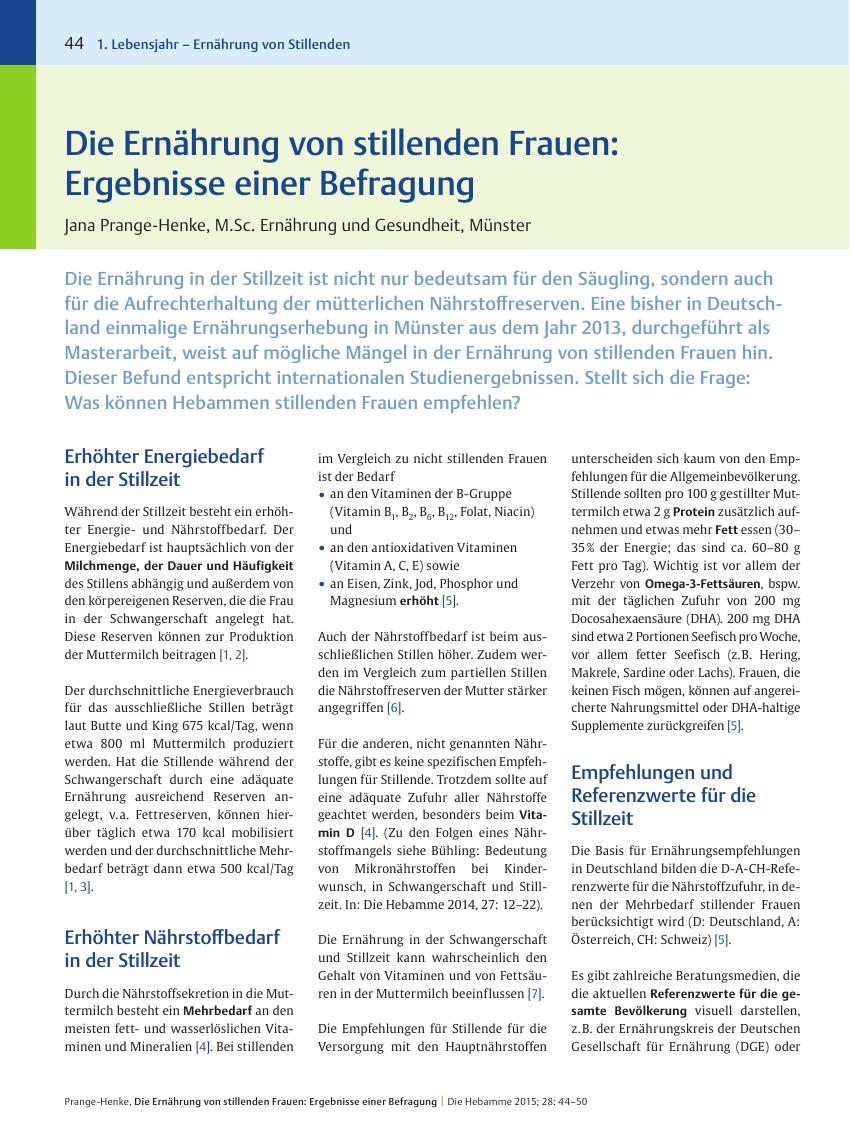 Vorschauseite 1: Die Ernährung von stillenden Frauen: Ergebnisse einer Befragung