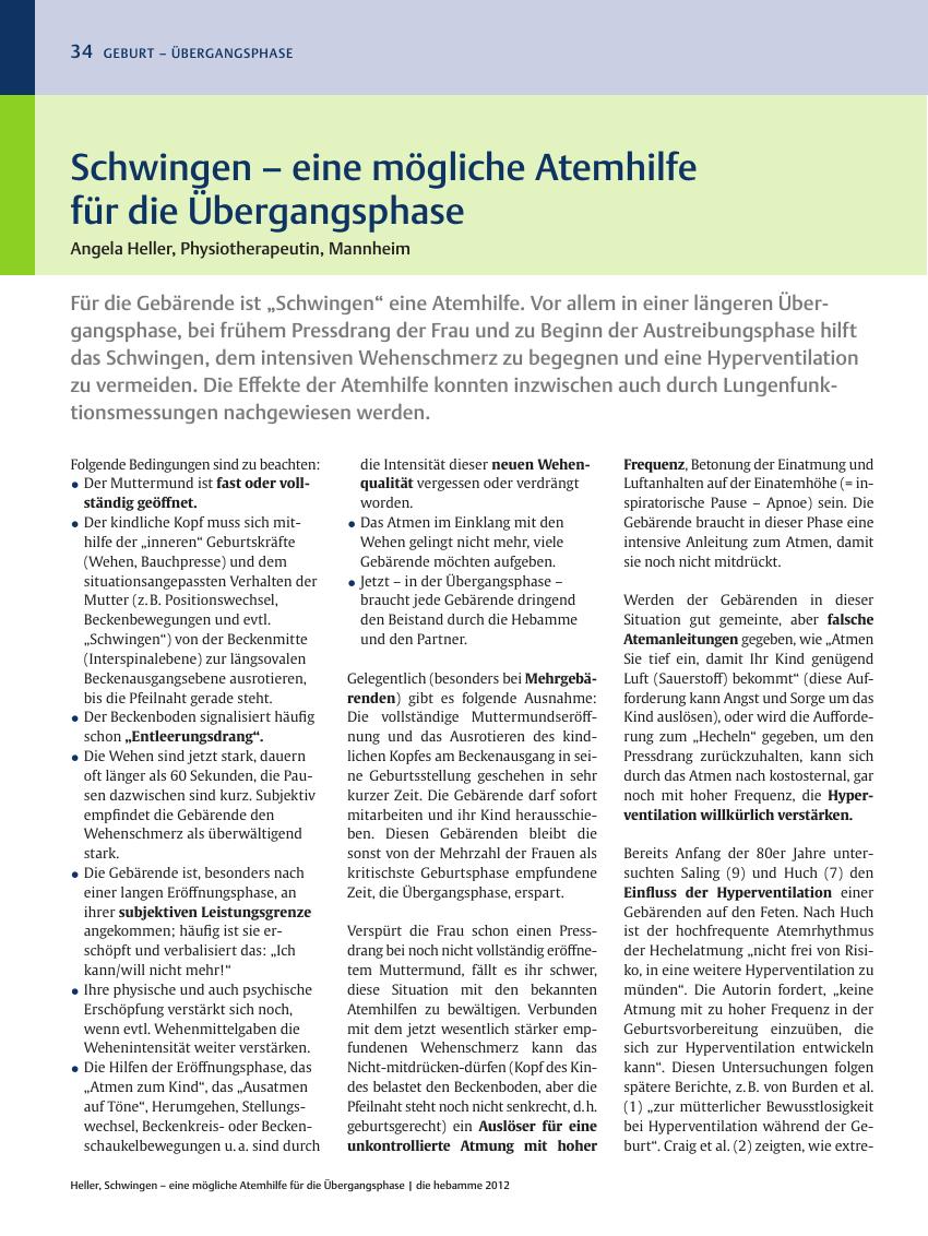 Vorschauseite 1: Schwingen ? eine mögliche Atemhilfe für die Übergangsphase