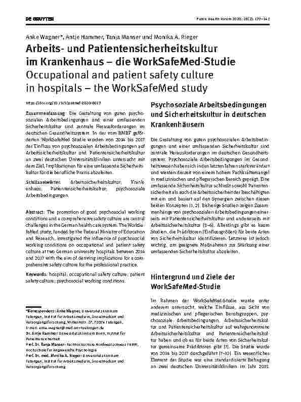 Vorschauseite 1: Arbeitsund Patientensicherheitskultur im Krankenhaus – die WorkSafeMed-Studie