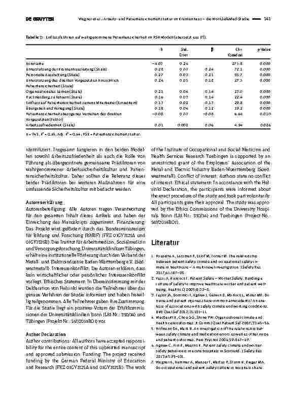 Vorschauseite 3: Arbeitsund Patientensicherheitskultur im Krankenhaus – die WorkSafeMed-Studie