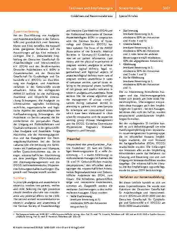 Vorschauseite 3: S1-Leitlinie: Die geburtshilfliche Analgesie und Anästhesie