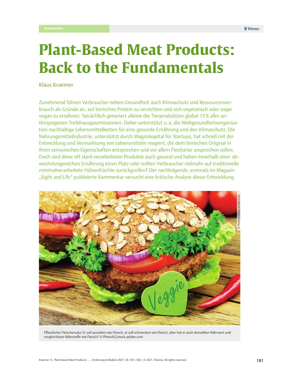 Vorschauseite 1: Plant-Based Meat Products: Back to the Fundamentals