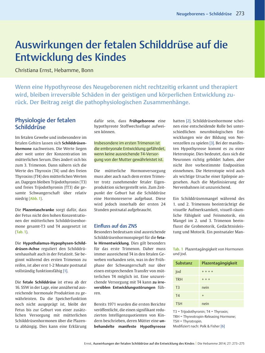 Vorschauseite 1: Auswirkungen der fetalen Schilddrüse auf die Entwicklung des Kindes