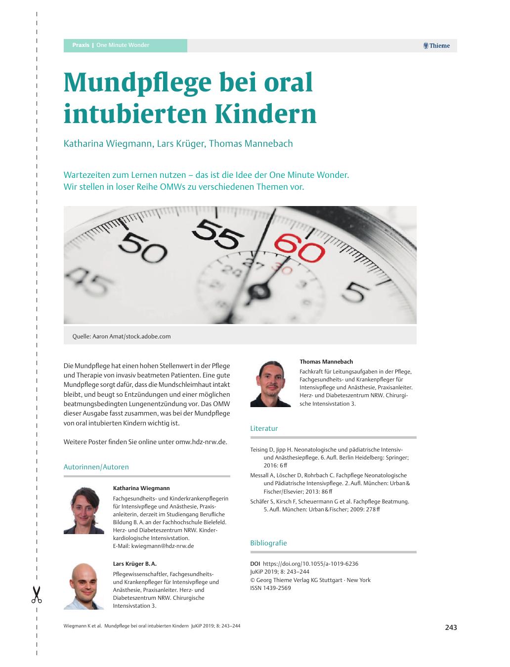 Vorschauseite 1: Mundpflege bei oral intubierten Kindern