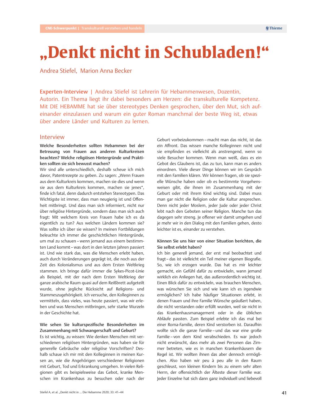 Vorschauseite 1: „Denkt nicht in Schubladen!“
