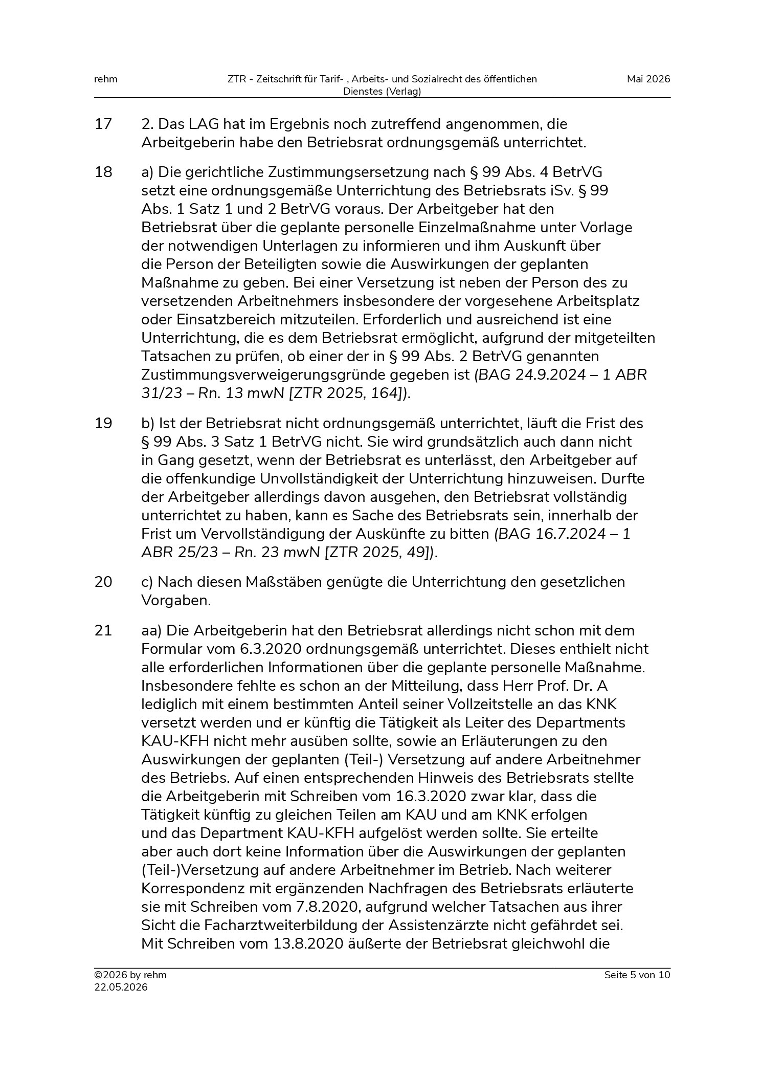 Vorschauseite 5: Personelle Maßnahme – innerbetriebliche Stellenausschreibung