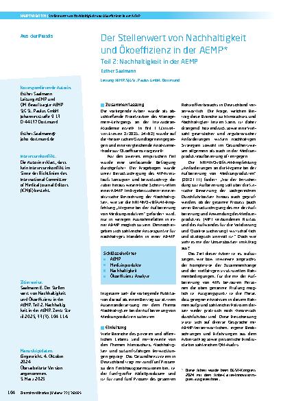 Vorschauseite 1: Der Stellenwert von Nachhaltigkeit und Ökoeffizienz in der AEMP* Teil 2: Nachhaltigkeit in der AEMP