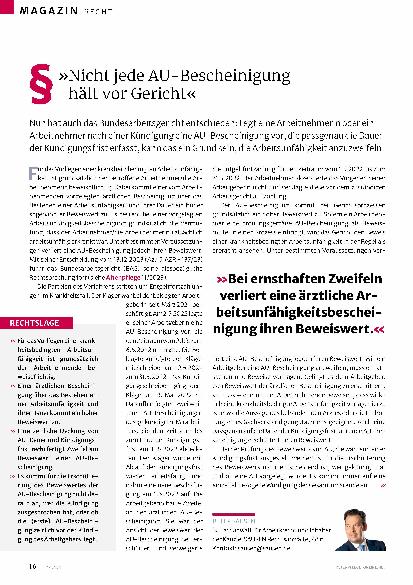 Vorschauseite 1: "Nicht jede AU-Bescheinigung hält vor Gericht"