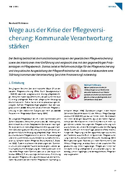 Vorschauseite 1: Wege aus der Krise der Pflegeversicherung: Kommunale Verantwortung stärken