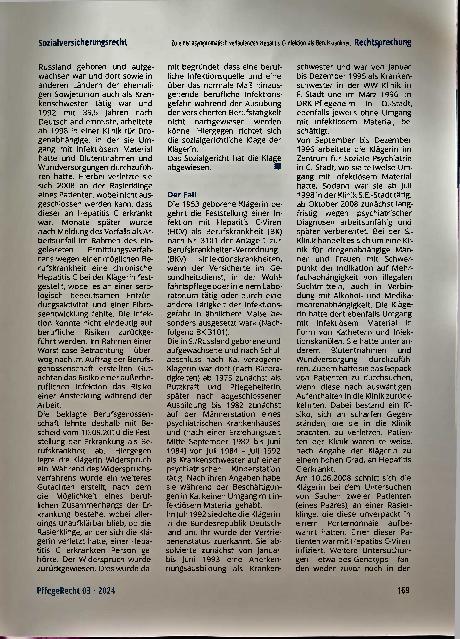 Vorschauseite 2: Zu einer asymptomatisch verlaufenden Hepatitis C-Infektion als Berufskrankheit.