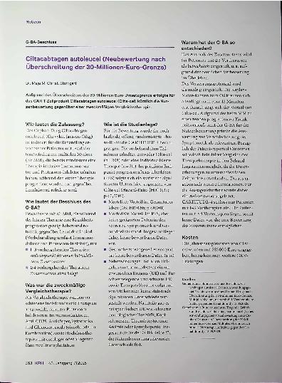Vorschauseite 1: Ciltacabtagen autoleucel (Neubewertung nach Überschreitung der 30-Millionen-Euro-Grenze)