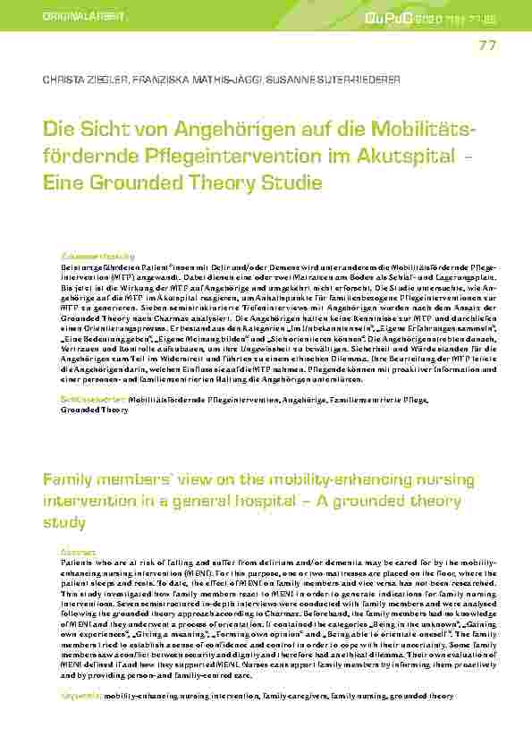 Vorschauseite 1: Die Sicht von Angehörigen auf die Mobilitätsfördernde Pflegeintervention im Akutspital – Eine Grounded Theory Studie