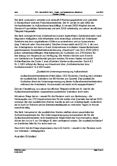 Vorschauseite 2: III. Personalvertretungsund Betriebsverfassungsrecht Freigestelltes Betriebsratsmitglied – Abgrenzung Vergütung und Aufwandsentschädigung
