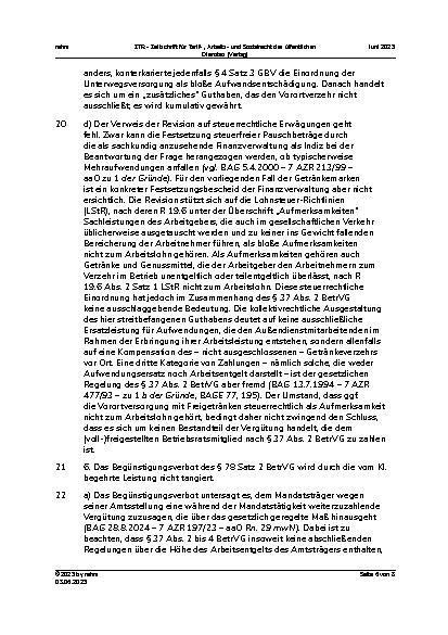 Vorschauseite 6: III. Personalvertretungsund Betriebsverfassungsrecht Freigestelltes Betriebsratsmitglied – Abgrenzung Vergütung und Aufwandsentschädigung