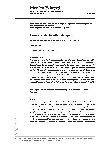 Vorschauseite 1: Lernen in Interface-Beziehungen: Eine anthropologisch-postphänomenologische Deutung