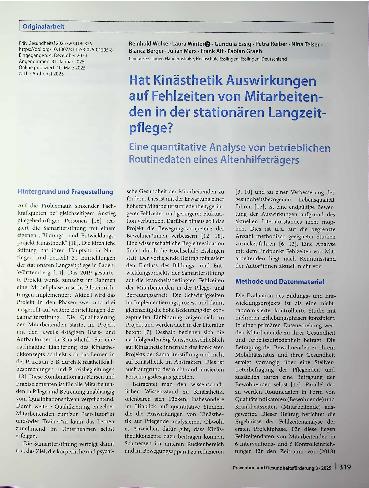 Vorschauseite 1: Hat Kinästhetik Auswirkungen auf Fehlzeiten von Mitarbeitenden in der stationären Langzeitpflege?