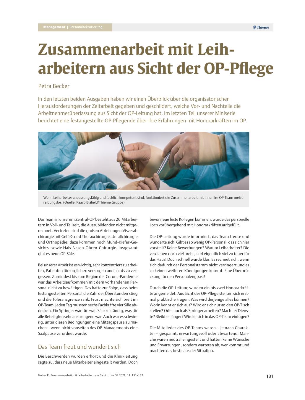 Vorschauseite 1: Zusammenarbeit mit Leiharbeitern aus Sicht der OP-Pflege