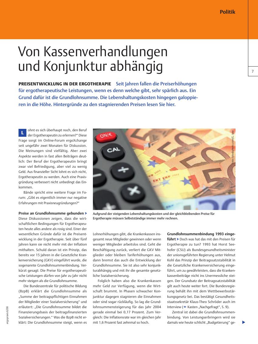 Vorschauseite 1: Preisentwicklung in der Ergotherapie ? Von Kassenverhandlungen und Konjunktur abhängig