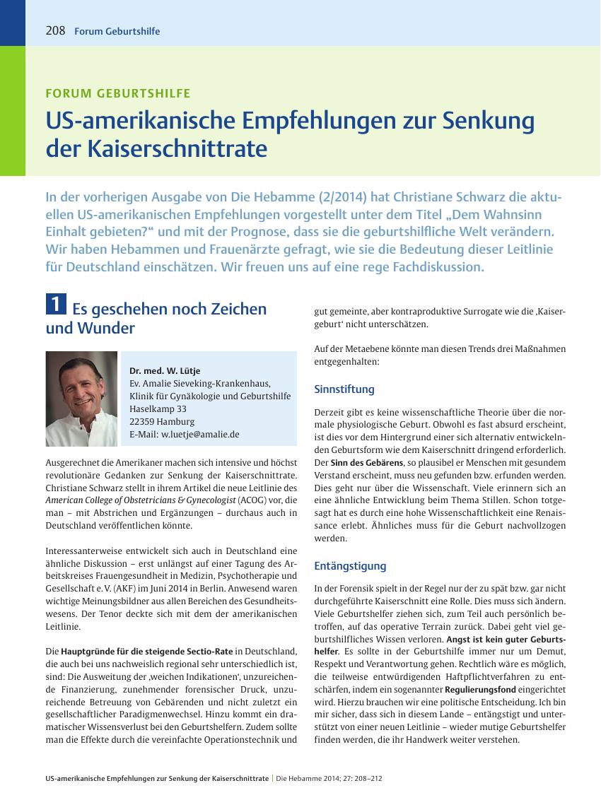 Vorschauseite 1: US-amerikanische Empfehlungen zur Senkung der Kaiserschnittrate