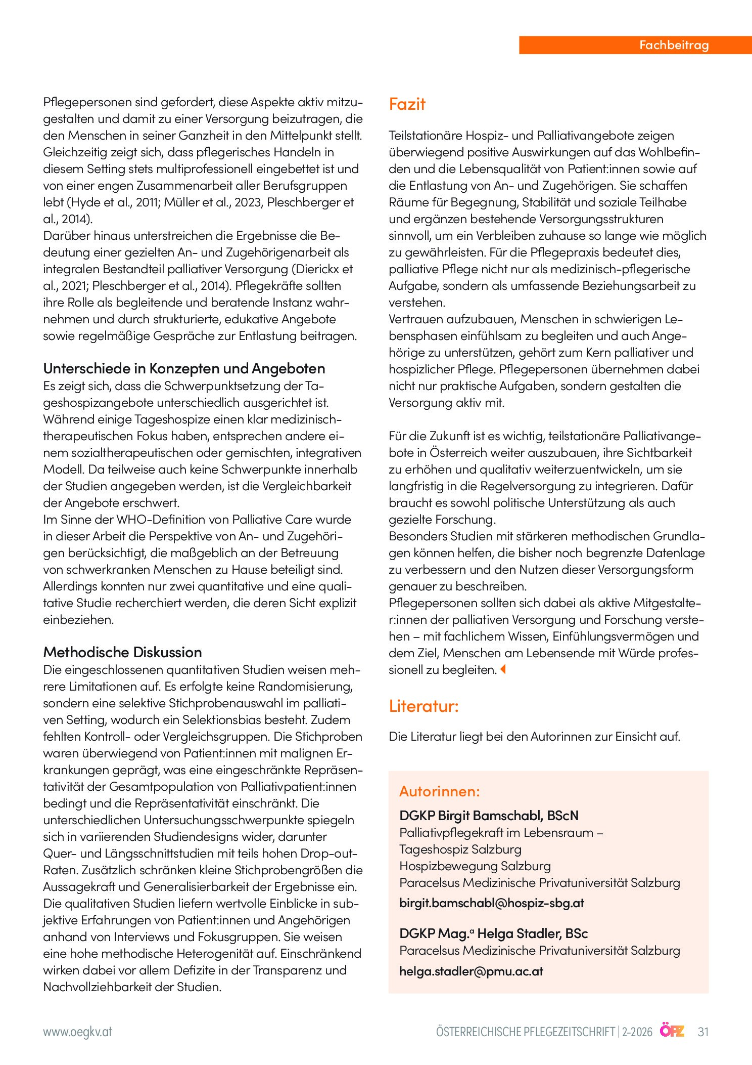 Vorschauseite 5: Tageshospize im Fokus: Auswirkungen teilstationärer Hospiz- und Palliativbetreuung – Ergebnisse einer systematisierten Literaturanalyse