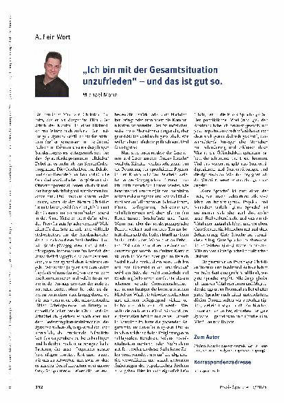 Vorschauseite 1: "Ich bin mit der Gesamtsituation unzufrieden" – und das ist gut so.